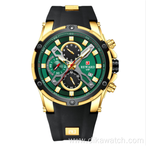 REWARD RD83016M Multifunctional Chronograph Men's Sports Watch Silicone Luminous Waterproof Calendar wristwatches Quartz Watch